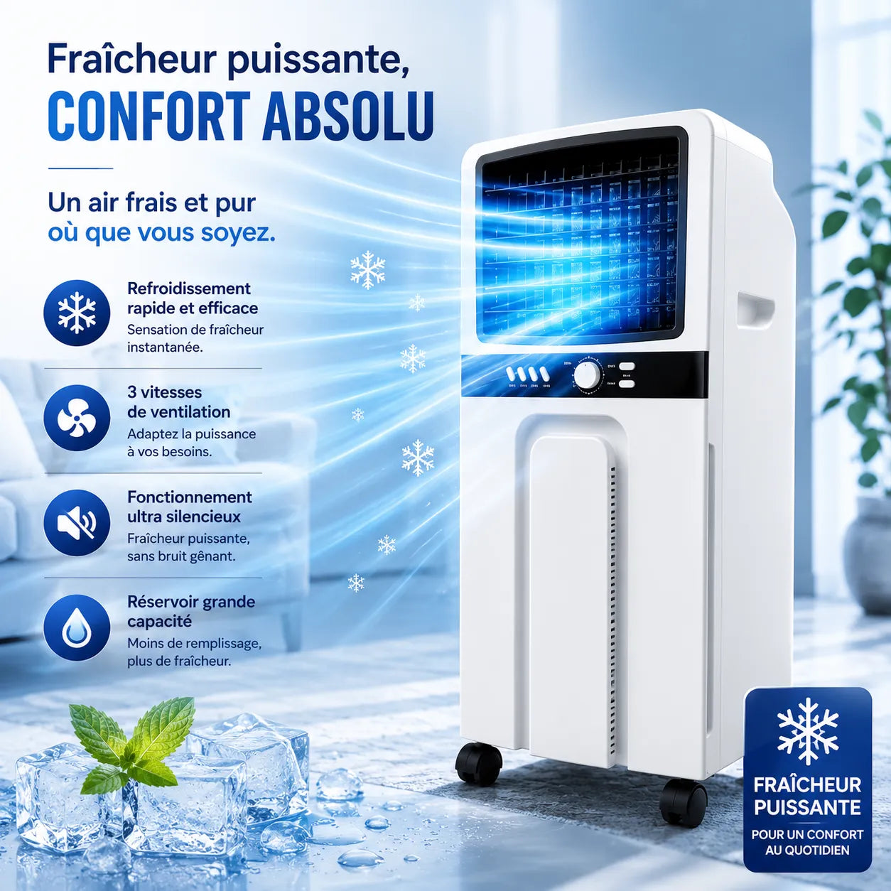 ZEPHIR | Ventilateur Rafraichisseur d Air 6L – Climatiseur Mobile Sans Évacuation
