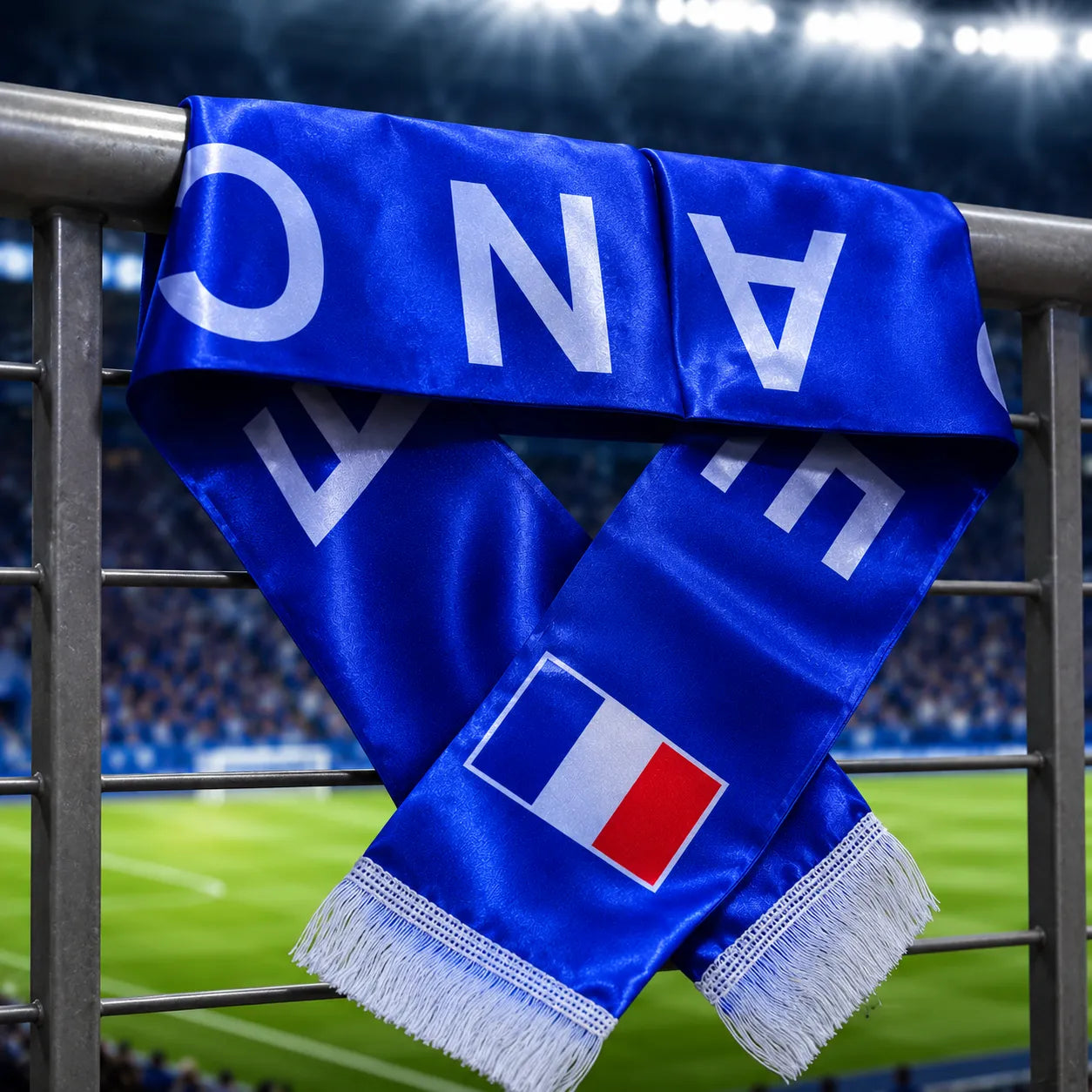 Bleu Élégance | Écharpe France Supporter Double Impression Satin 130 cm