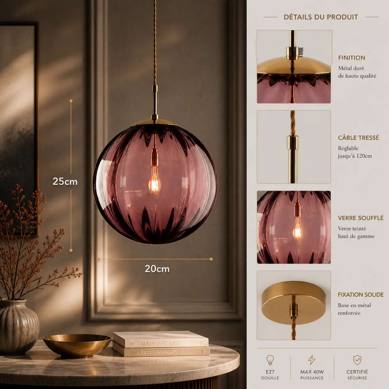 Evar- Suspension Verre Coloré Design Moderne