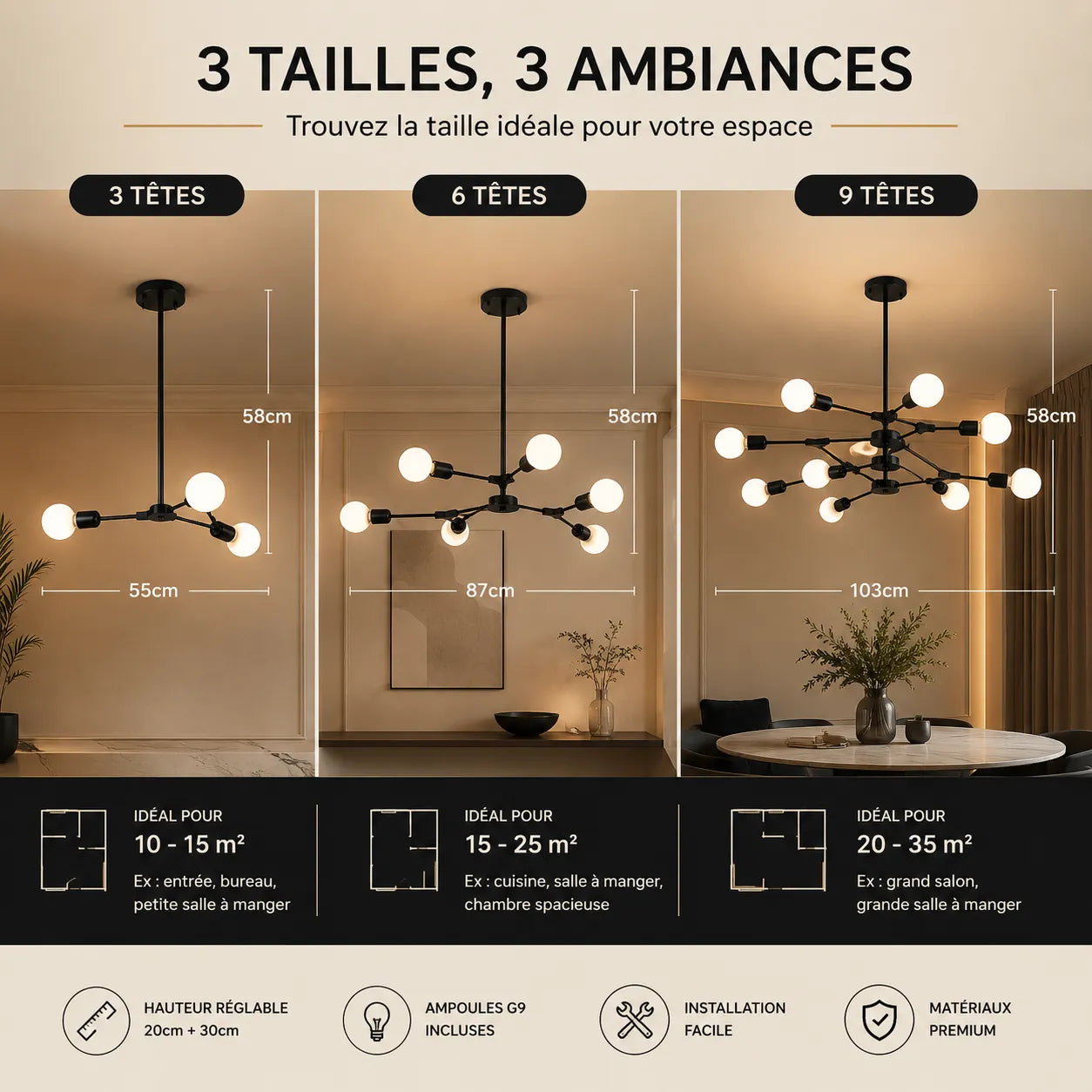 Auréa™ Élégance | lustre salon moderne - lustre cuisine moderne