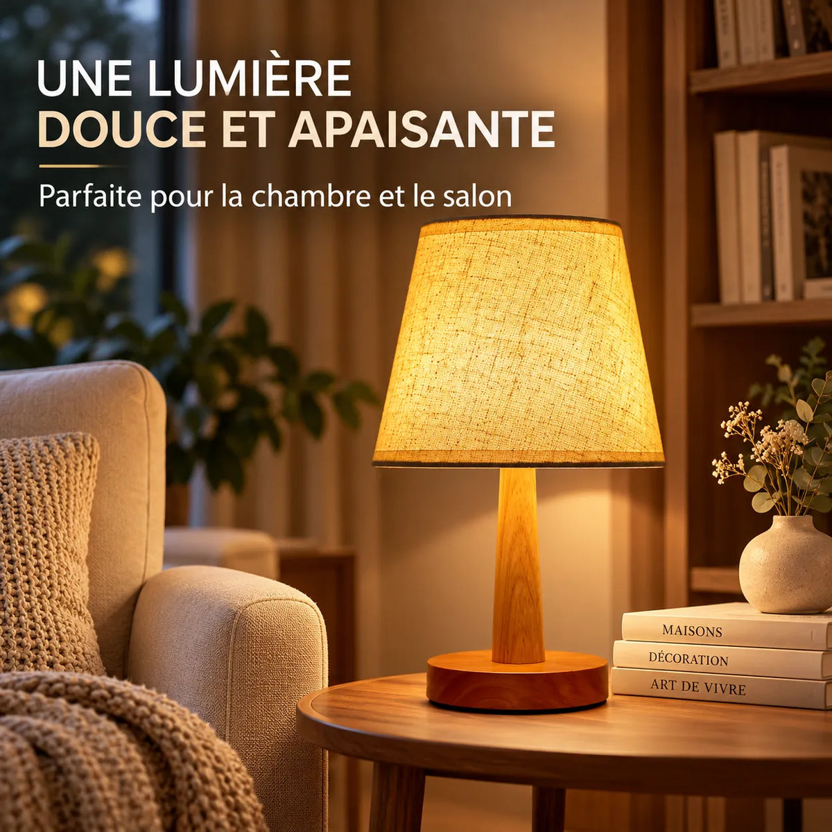 Lampe de Table Style Japonais | Lampe de chevet en tissu, ambiance rétro et chaleureuse