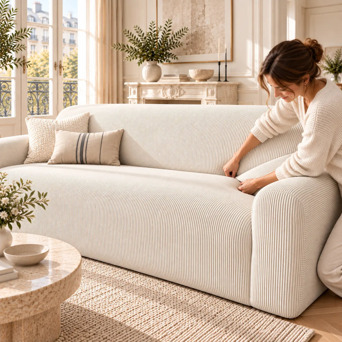 Housse de canapé bohème | Couvre canapé épais en polaire jacquard