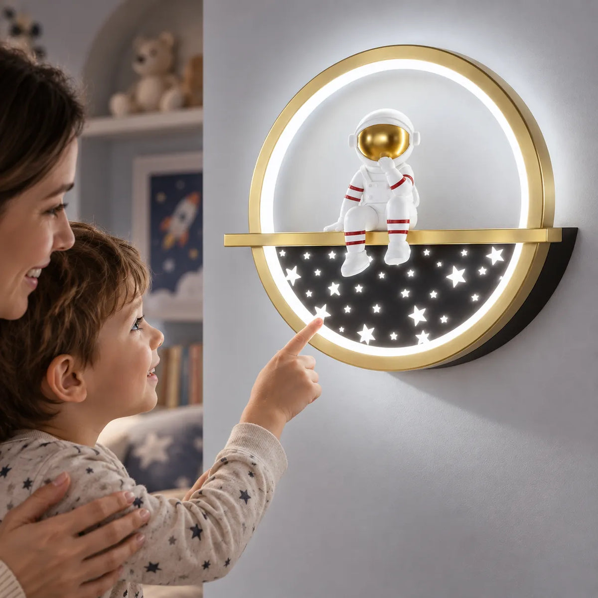 Applique murale chambre enfant | Lampe astronaute à lumière tricolore