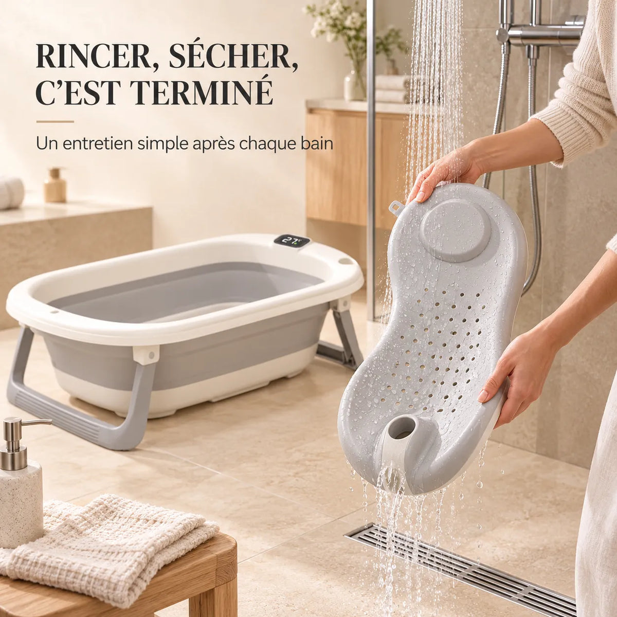 Baignoire bébé pliable XXL | Siège de bain et thermomètre intégré