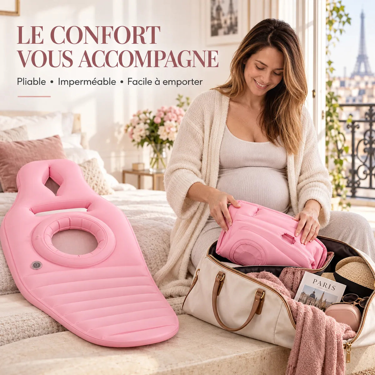 Coussin de grossesse gonflable | Matelas de maternité avec ouverture ventrale