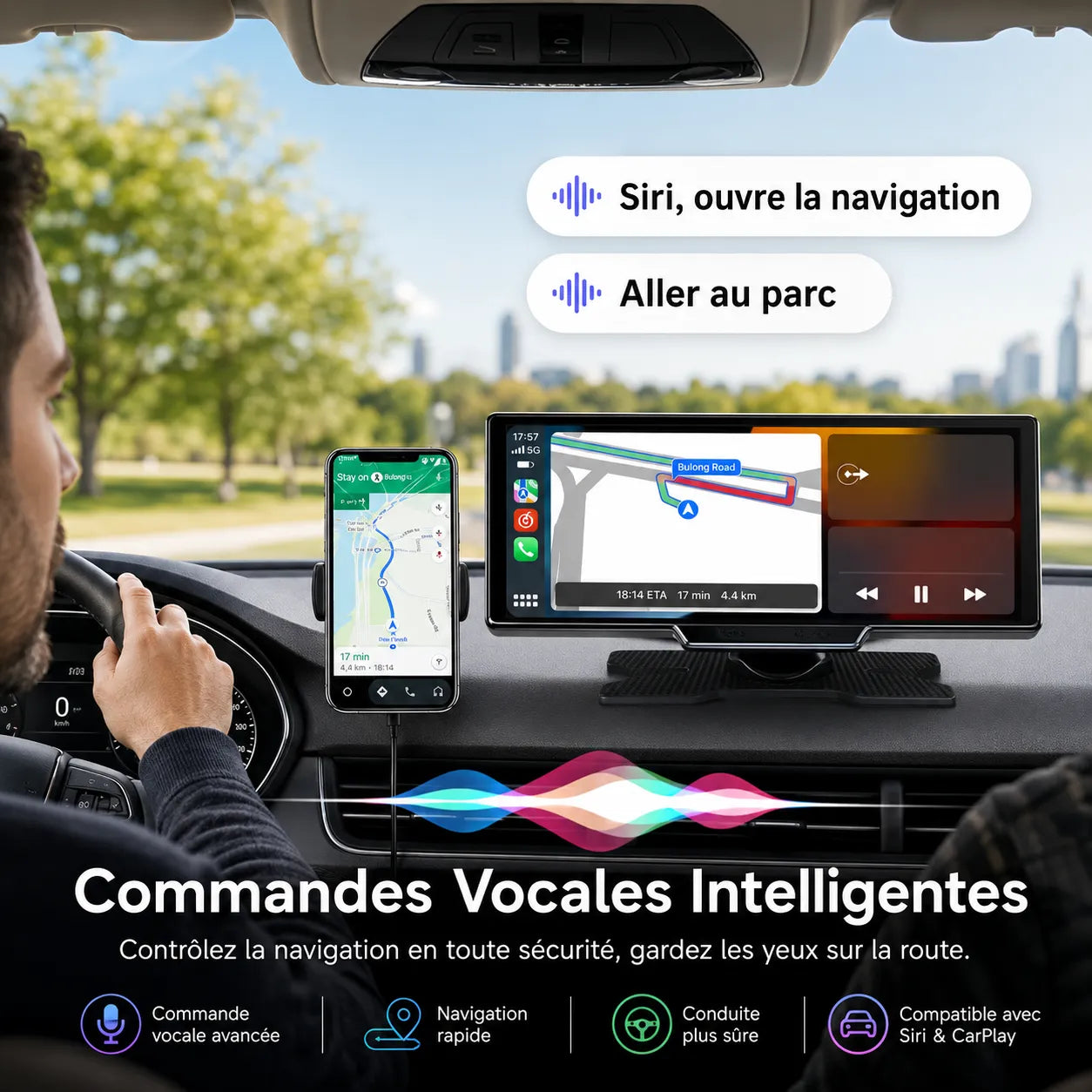 DriveVision | Écran CarPlay sans fil 10,26” avec dashcam 4K intégrée