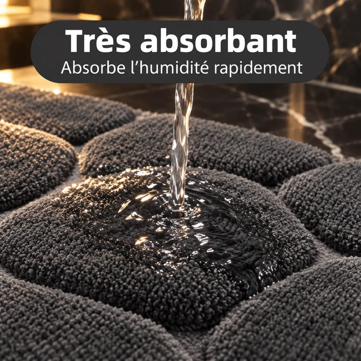 Ensemble Tapis de Salle de Bain Moelly | Set 3 pièces en microfibre, absorbant et antidérapant