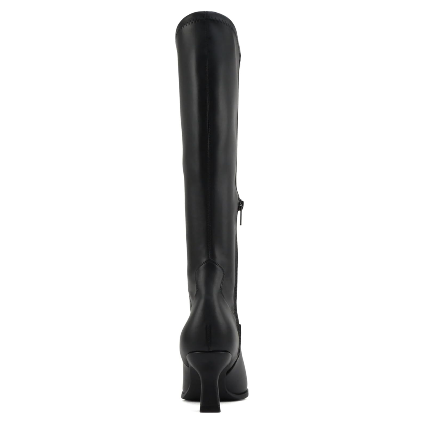 Bottes hautes femme noires en cuir synthétique, bout pointu, talon bas 6 cm, zip latéral
