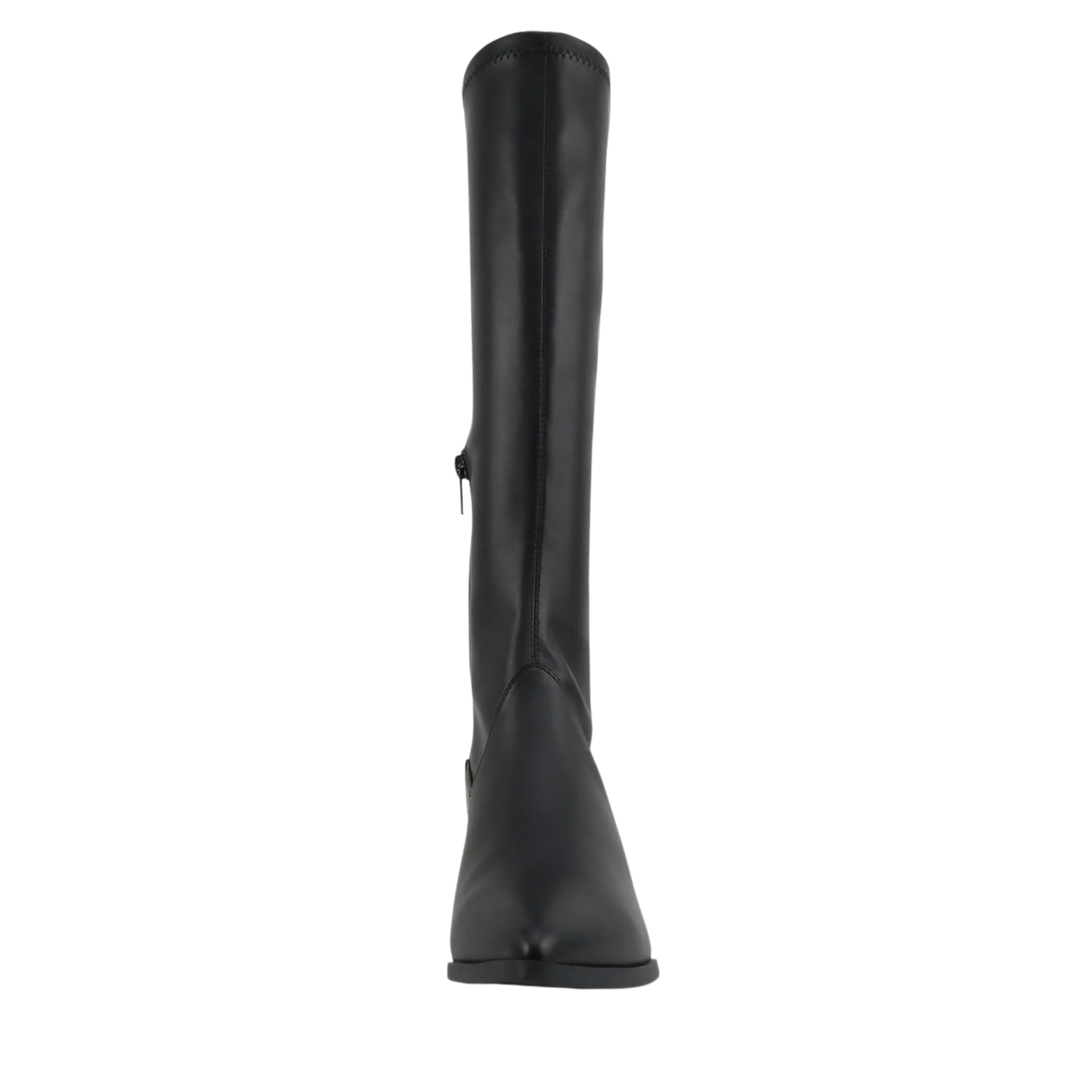 Bottes hautes femme noires en cuir synthétique, bout pointu, talon bas 6 cm, zip latéral