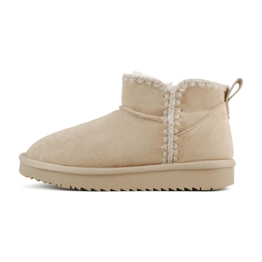 Bottine pour femme en suédine beige doublée fourrure synthétique à semelle plateforme