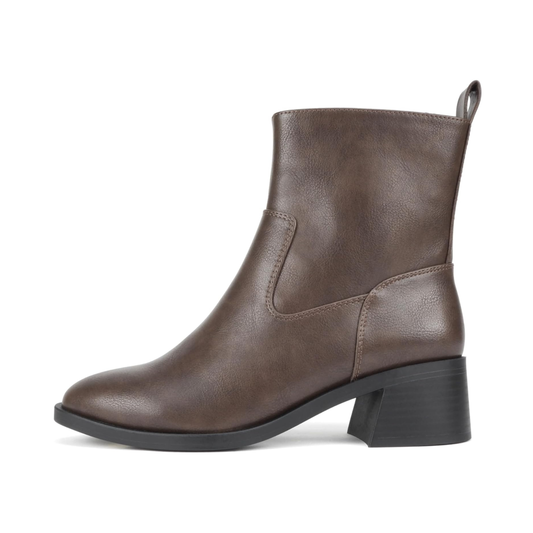 Bottines marron à talon bloc bas avec fermeture éclair latérale pour femme