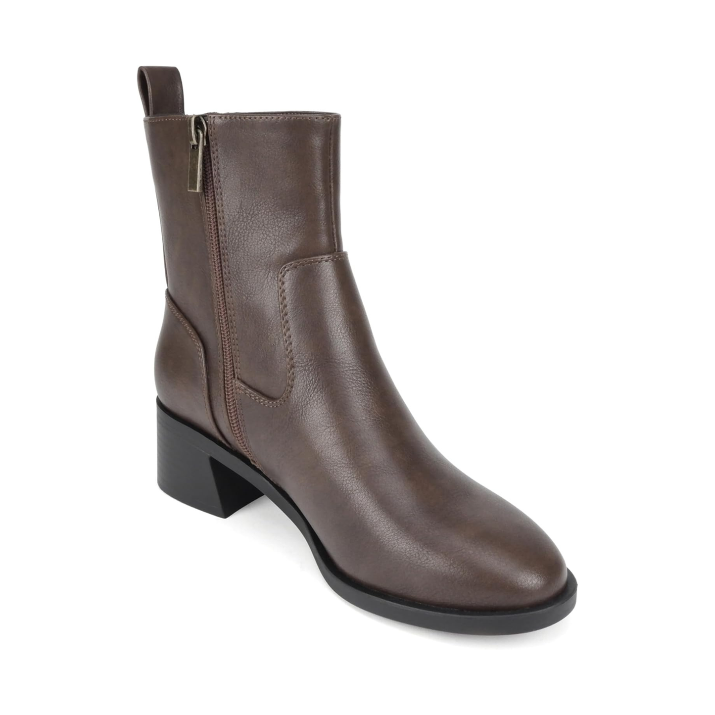 Bottines marron à talon bloc bas avec fermeture éclair latérale pour femme