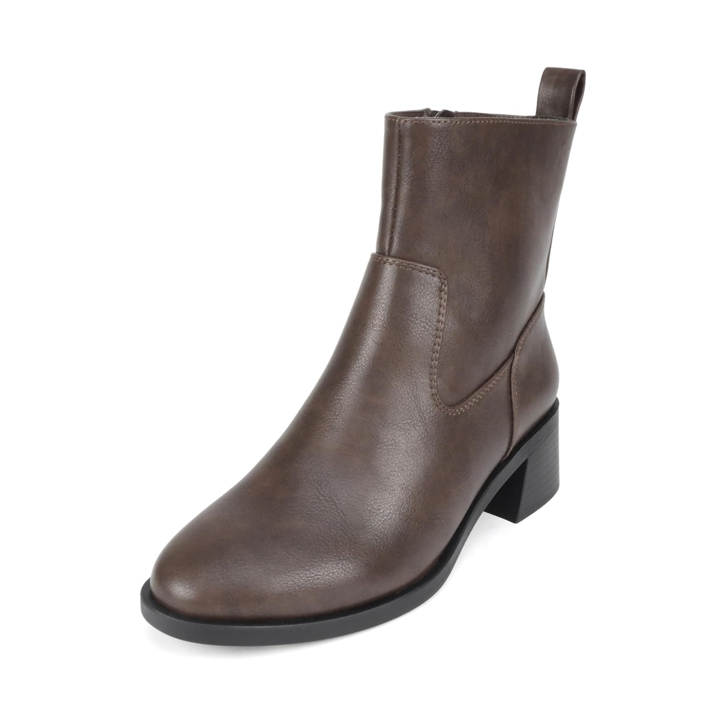 Bottines marron à talon bloc bas avec fermeture éclair latérale pour femme