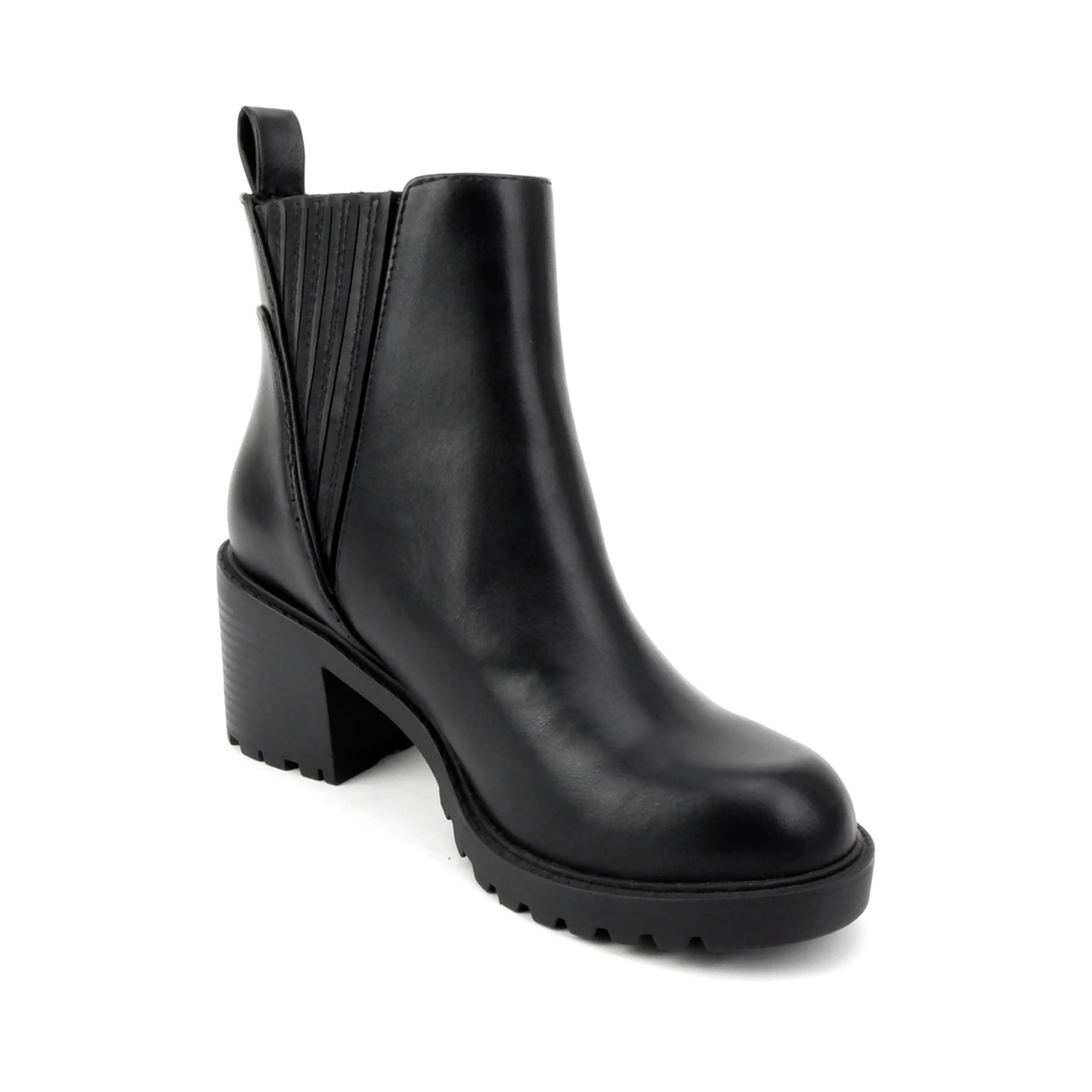 Bottines chelsea noires à talon bloc et semelle crantée, élastiques latéraux pour femme