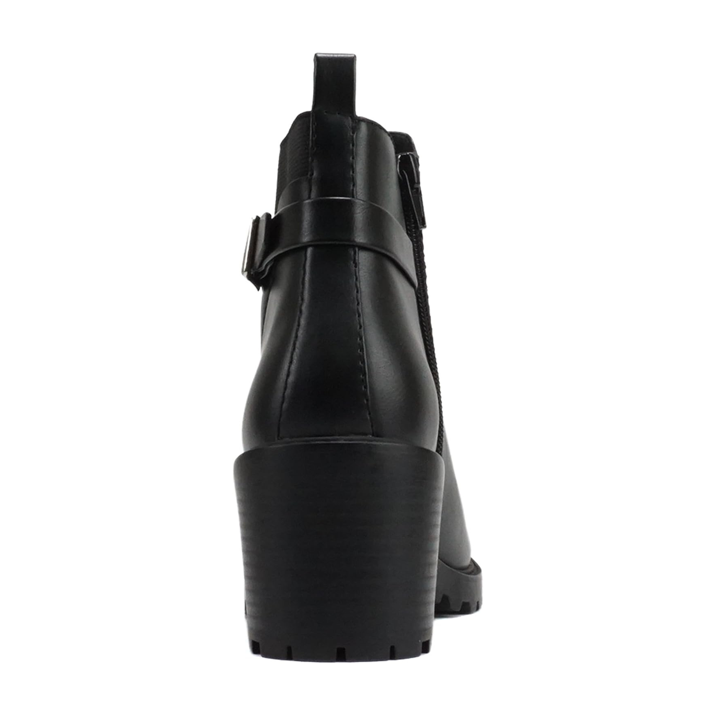 Bottines chelsea noires à talon bloc, semelle crantée et bride décorative pour femme