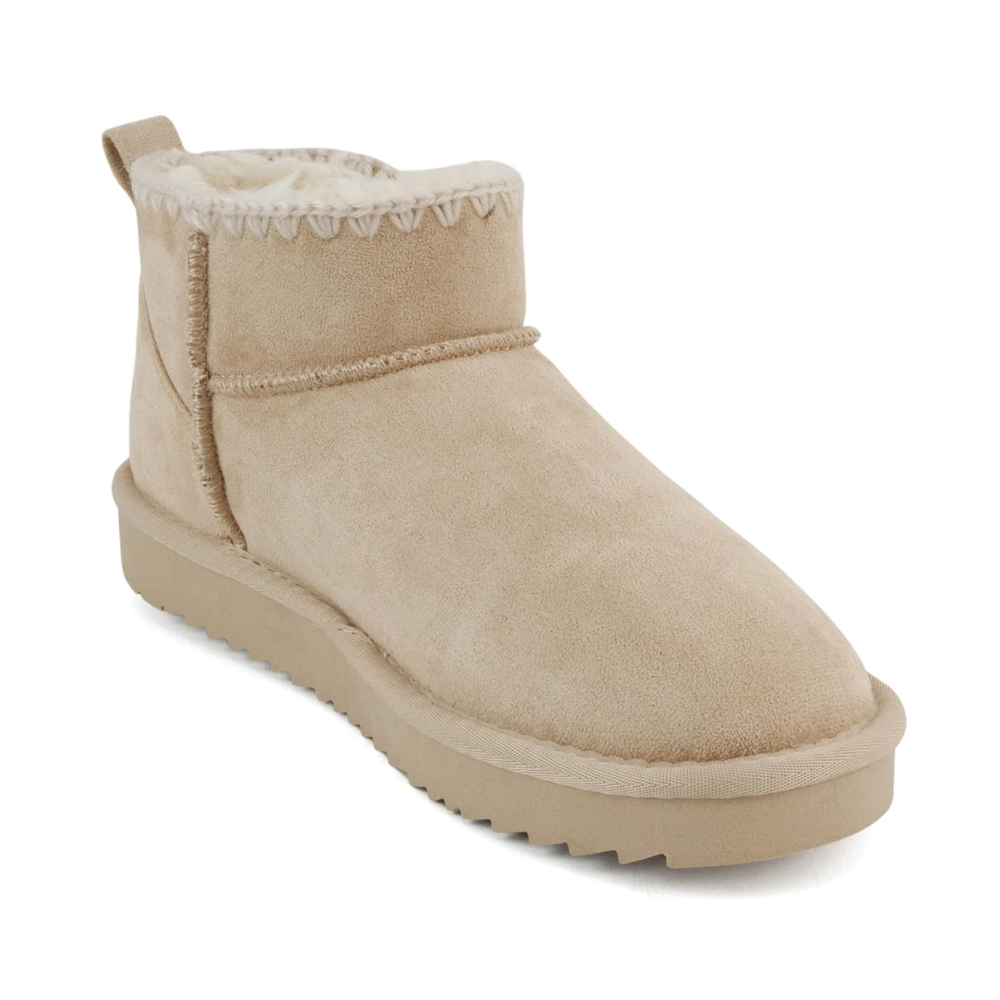 Bottine pour femme en suédine beige doublée fourrure synthétique à semelle plateforme