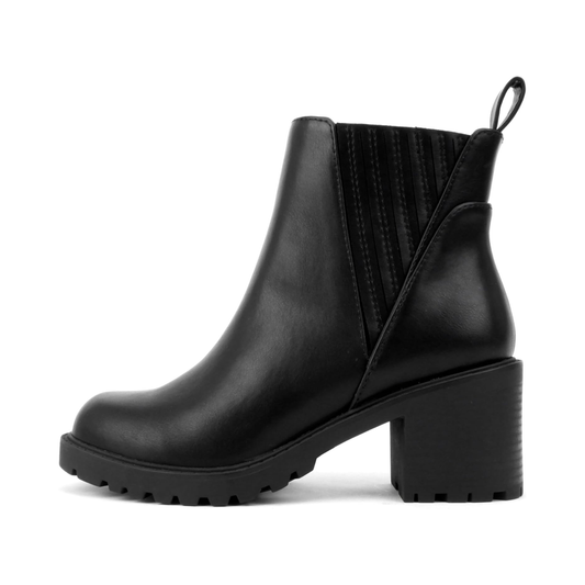 Bottines chelsea noires à talon bloc et semelle crantée, élastiques latéraux pour femme