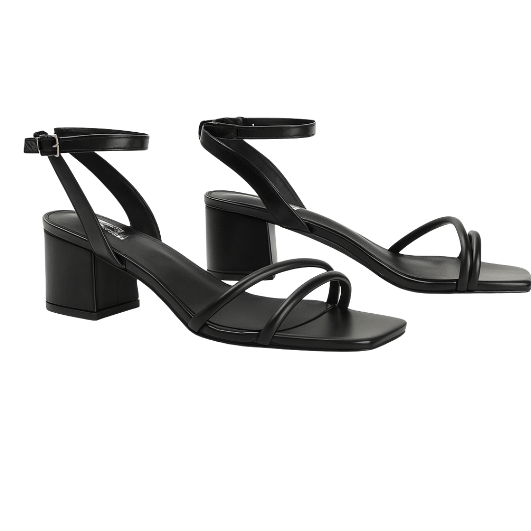 Sandales à talons carrés pour femme – bout ouvert avec brides