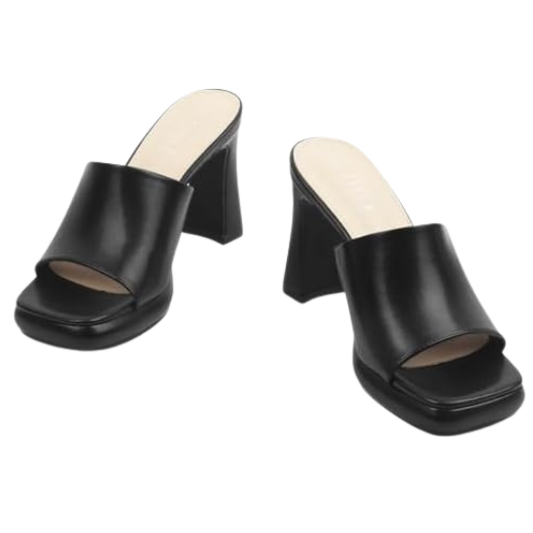 Sandales à Talons Compensés Femme – Bout Carré, Talon Large, Slip-On, Ouvertes