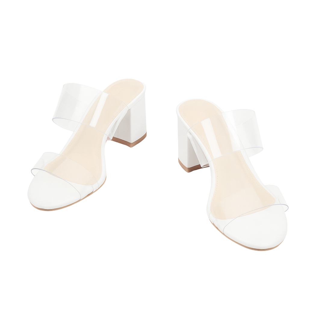 Sandales à Talons pour Femme – Mules d’Été à Enfiler avec Deux Brides Transparentes et Talon Bloc