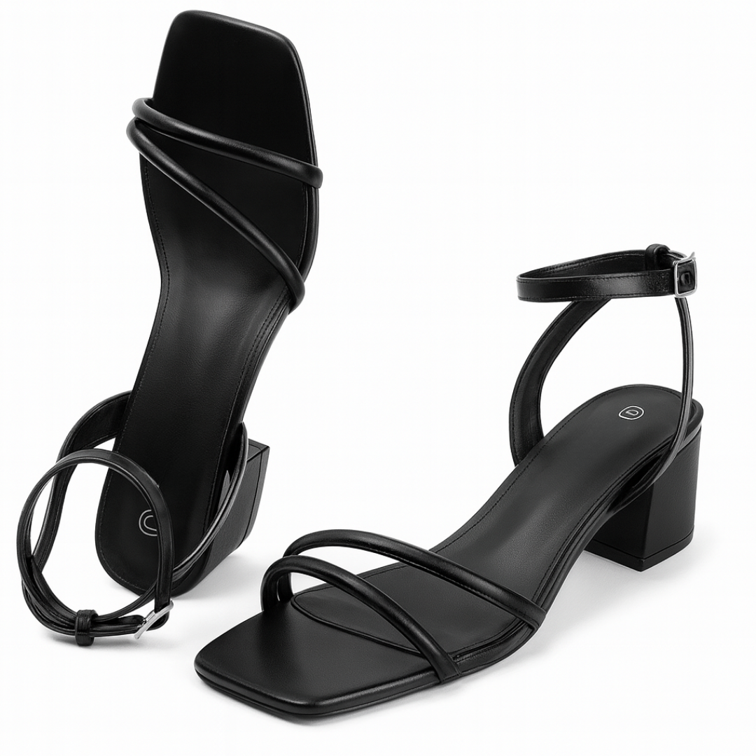Sandales à talons carrés pour femme – bout ouvert avec brides