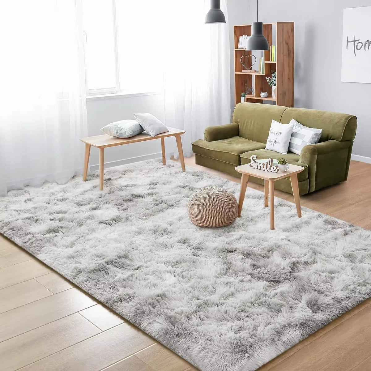 Tapis Shaggy Moelly | Tapis de salon et chambre effet tie-dye, doux et antidérapant