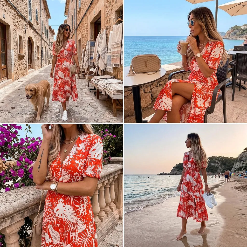 Velmora™ – Robe mi longue femme fluide imprimé