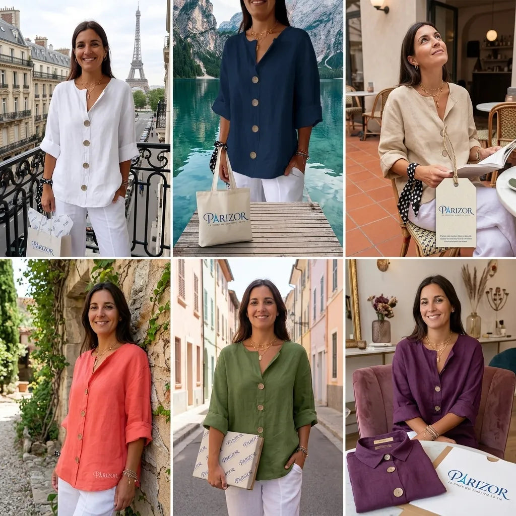 Virelia™ – Tunique longue femme lin fluide été Bleu