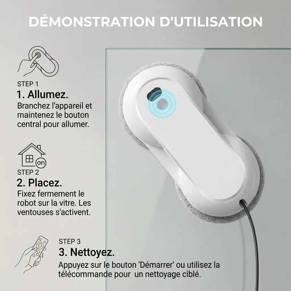 Robot Lave Vitres 5600 Pa | Pulvérisation d'eau, nettoyage automatique et télécommande
