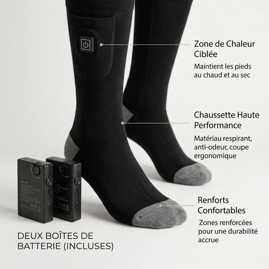 Chaussettes Chauffantes Cozyfeet | Chaussettes thermiques électriques rechargeables avec boîtier batterie