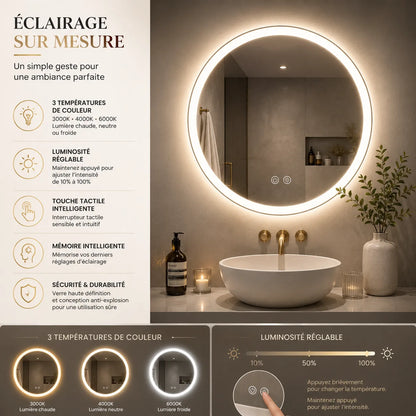 Miroir Salle de Bain LED Luméa anti-buée 50 cm