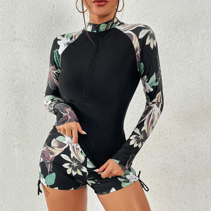 Élégance Marine - Tankini femme manches longues imprimé floral