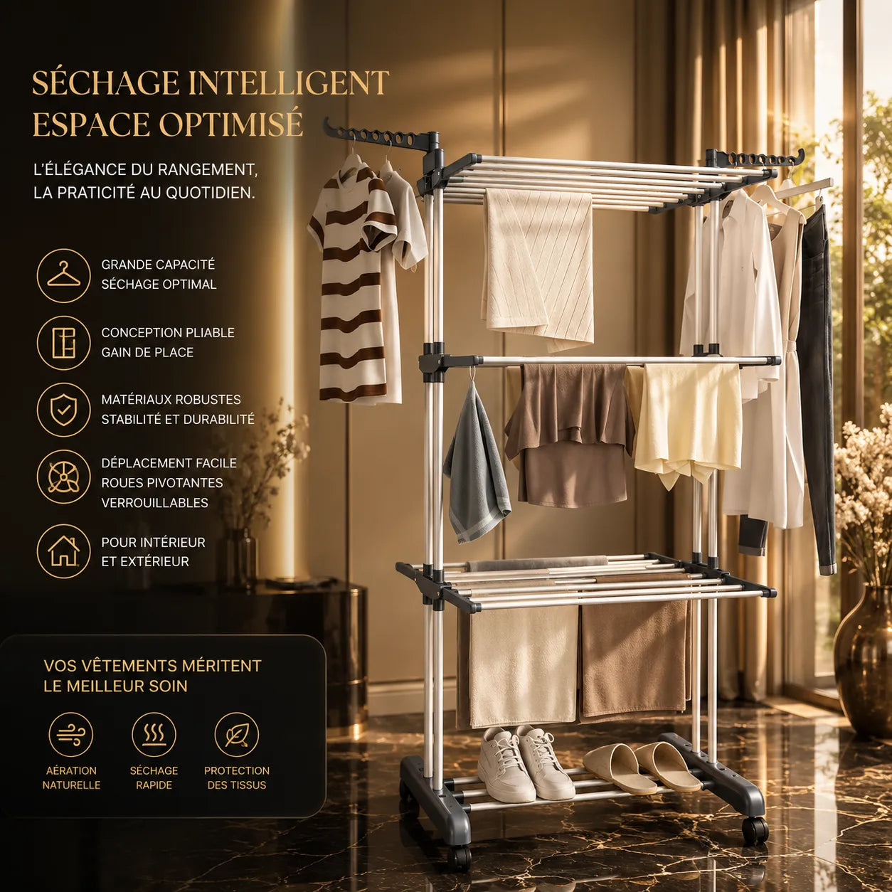 AIRÉA™ Modulable | Etendoir linge pliable pour exterieur