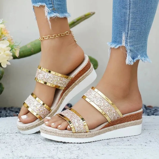 SOLEA DORÉ™ | Sandales Dorées Femme Élégantes Été – Compensées Confort Plage