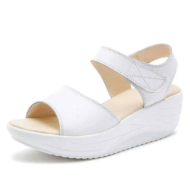 PURELUX™ | Sandale Plate Forme Femme Cuir – Élégance & Confort Été