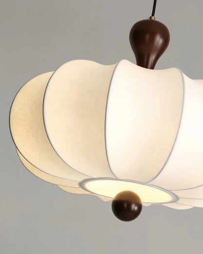 Suspension Noyer Élégance | Luminaire bois et tissu E27 blanc chaud