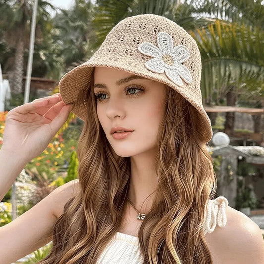 Élégance Florale | Chapeau paille femme brodé style estival pour protection solaire