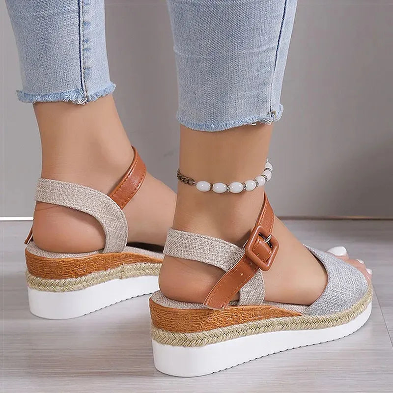 ELEVIA™ – Sandales Plateforme Femme Élégantes à Talon Compensé & Confort Été