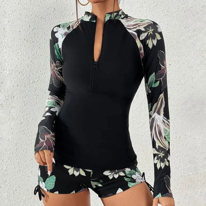 Élégance Marine - Tankini femme manches longues imprimé floral