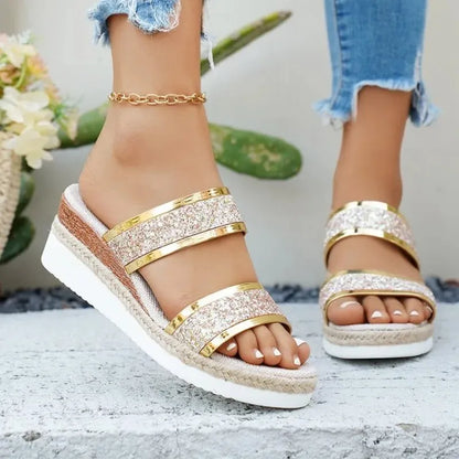 SOLEA DORÉ™ | Sandales Dorées Femme Élégantes Été – Compensées Confort Plage