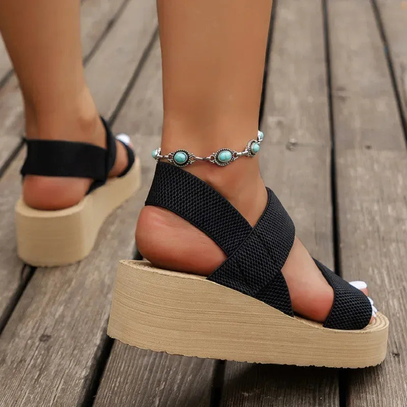 ALVÉRA™ | Sandales Compensées Femme Dorée Été – Confort Plateforme