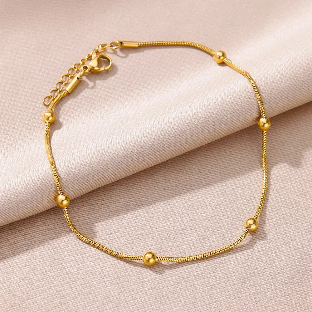 Bracelet de Cheville Bohème Doré Femme | Élégant Été Perles Acier Inoxydable