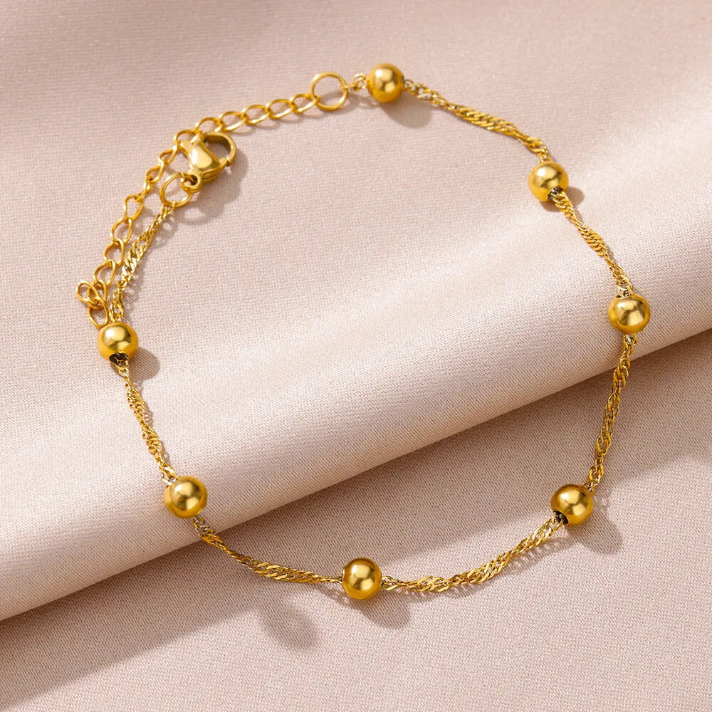 Bracelet de Cheville Bohème Doré Femme | Élégant Été Perles Acier Inoxydable