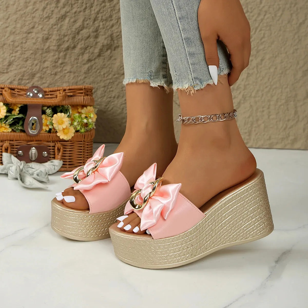 FLORÉA™ – Sandales Plateforme Femme à Fleurs Élégantes & Confort Été