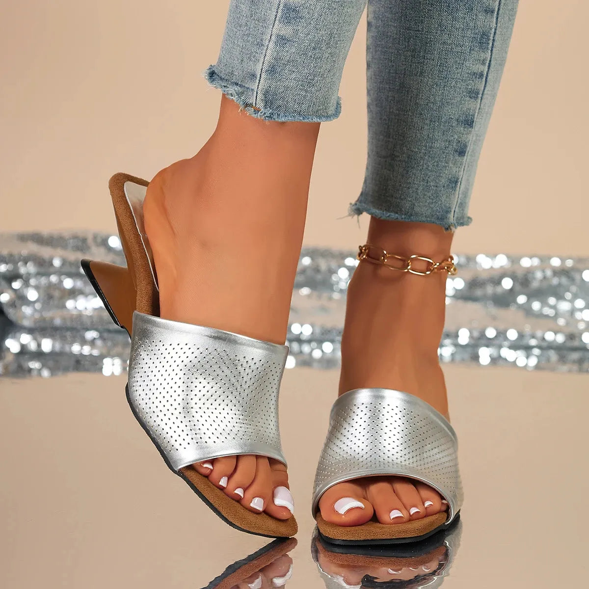 AURÉLIS DORÉ™ | Sandales Compensées Femme Élégantes Été – Dorées Soirée
