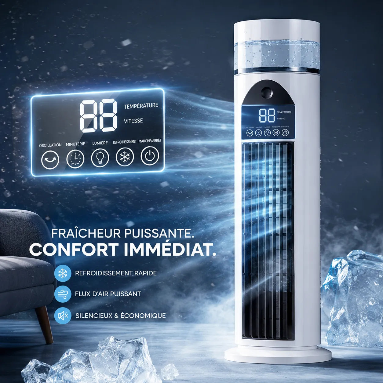 ArcticFlow | Ventilateur Rafraichisseur d Air Brumisateur – Climatiseur Mobile Sans Évacuation
