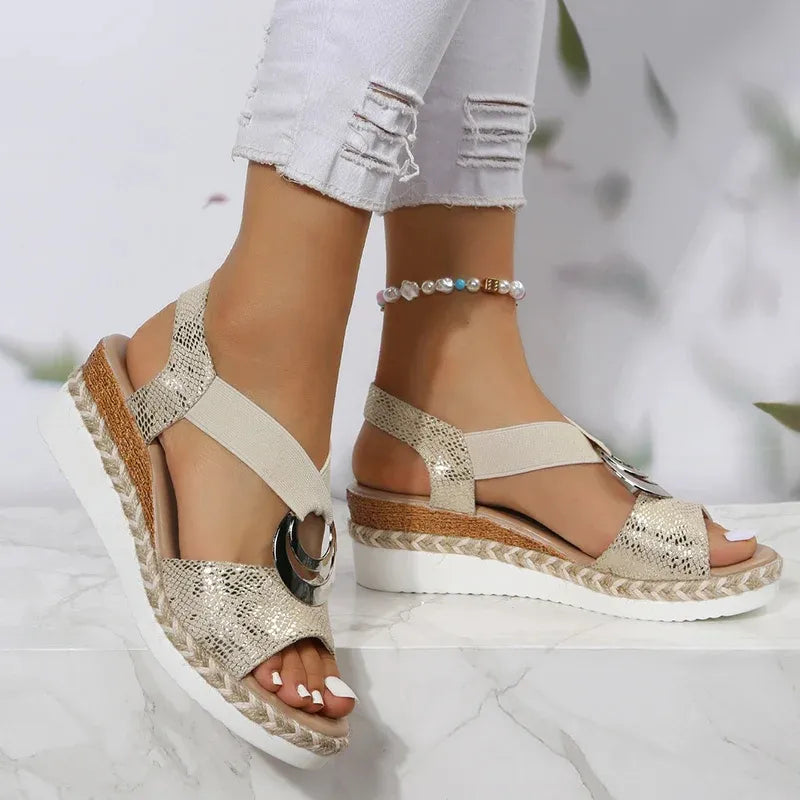SERPENTIA DORÉ™ – Sandales Dorées Femme Compensées