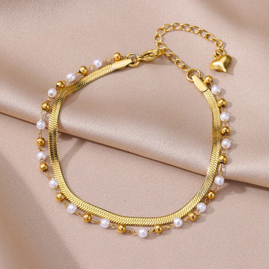 Bracelet de Cheville Bohème Doré Femme | Élégant Été Perles Acier Inoxydable