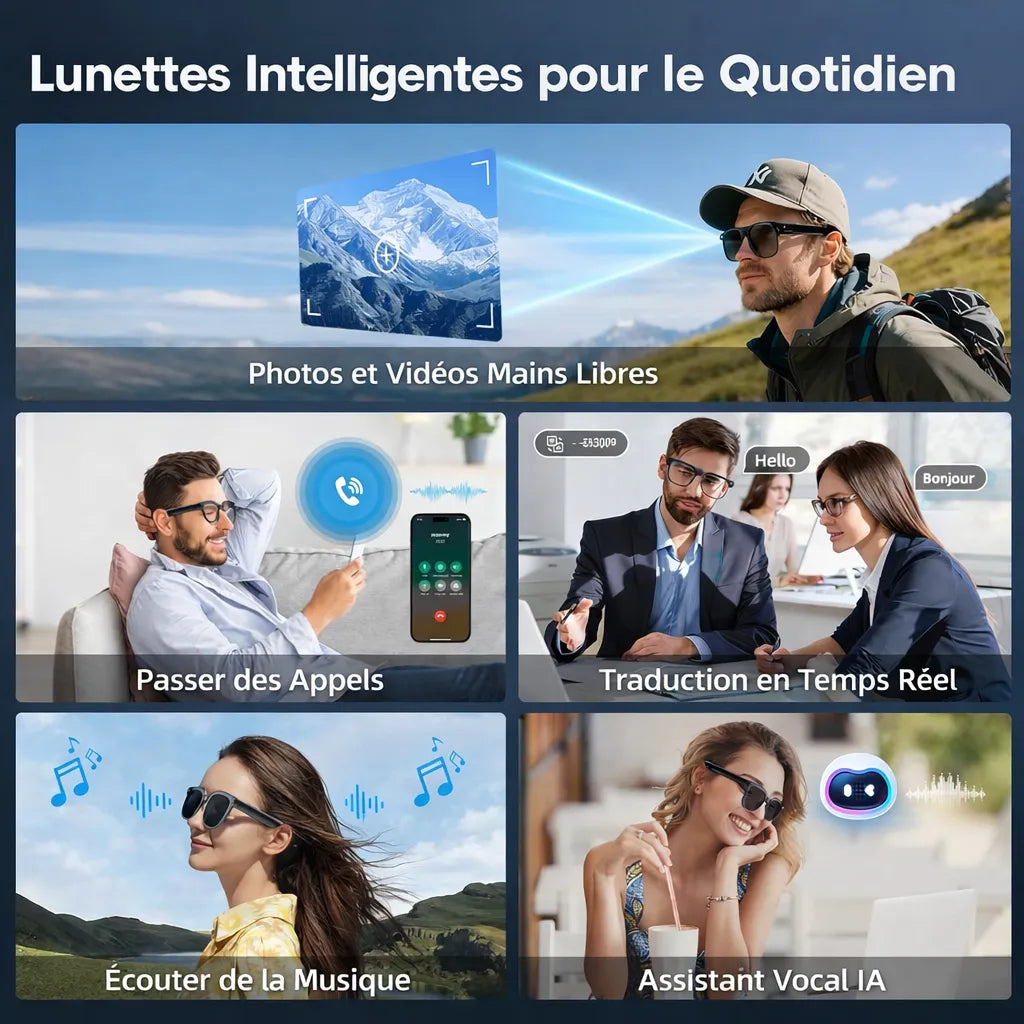 VisionAI Glass – lunettes avec caméra espion - mini caméra de surveillance