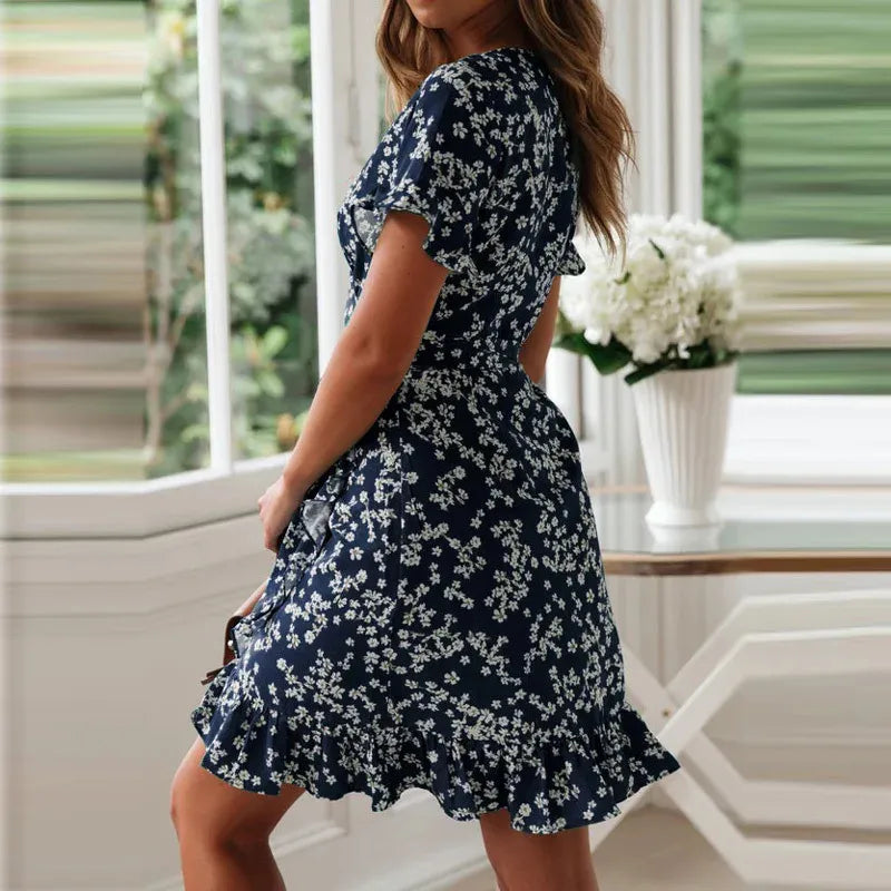 Lysoria™ – Robe portefeuille courte femme fluide
